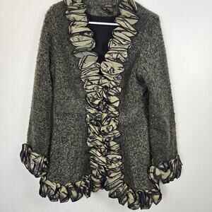 Radzoli Elegant Ruffled Dress Coat Nubby Material Metallic Red Green Hints SMALL